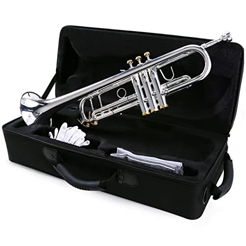 Präzises BB Trompeten Messing Material Versilberte Oberflächenknöpfe Windinstrument Mit 5C Mundstücktasche Handschuhe