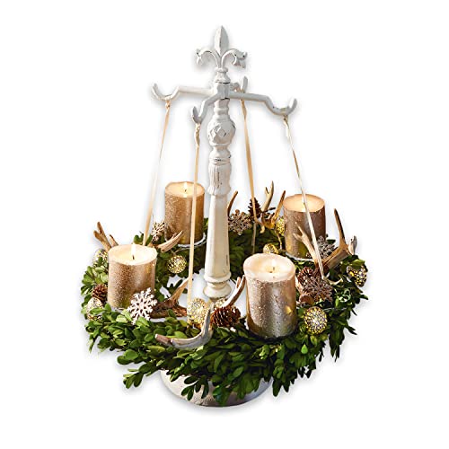 Loberon® Kranzständer Antwan | Weihnachtsdeko Halterung Adventskranz | Aus Massivem Gusseisen | Abnehmbare Spitze | Antikweiß | 53 cm, antikweiß