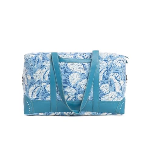 Myra Bag Western-Leder-Reisetasche für Damen, aus recyceltem Segeltuch, Blau