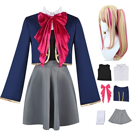 JGZGCG Hoshino Ruby Cosplay Kostüm Komplettes Set mit Perücke Anime Oshi no Ko Cosplay Verkleidung Ruby Hoshino Cosplay Uniform Halloween Karneval Party Bühnenauftritt Kostüm Erwachsene