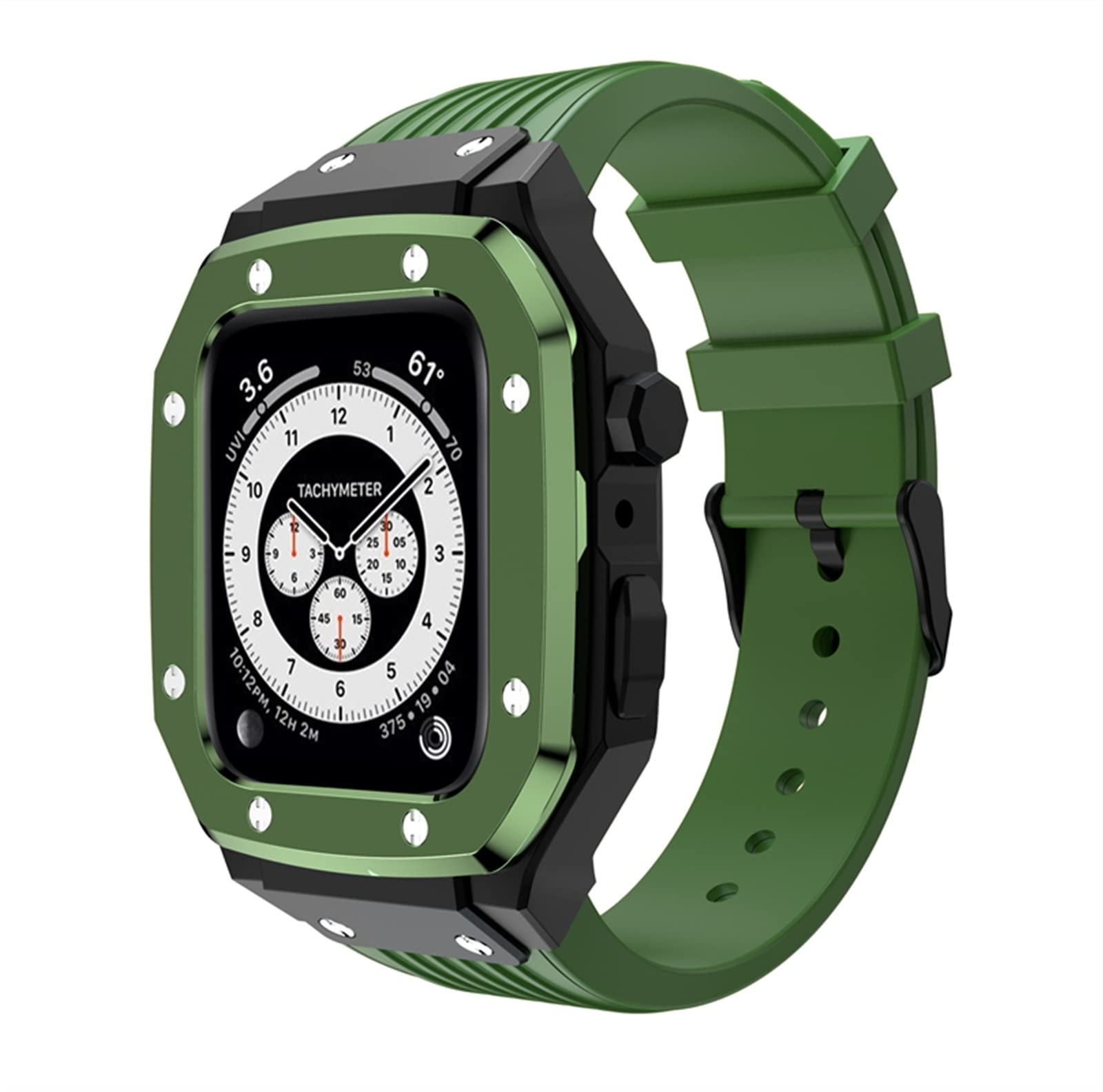 KANUZ Modifikations-Mod-Kit, Metallrahmen, Silikonband für Apple Watch, 44 mm, 45 mm, 42 mm, für iWatch 7, 6, 5, 4, SE, Serie Mod (Farbe: Grün, Größe: 45 mm)