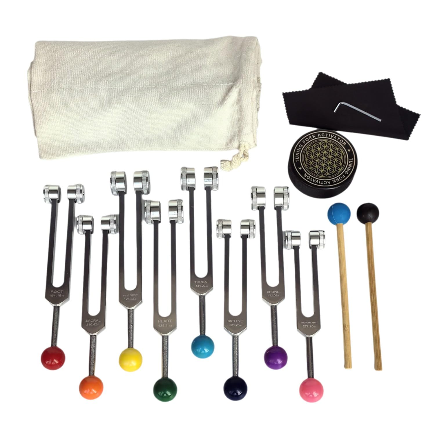 Begchy Chakra-Stimmgabel-Set zur Heilung, Stimmgabeln mit Stimmgabel-Aktivator für Heilung, Klangtherapie, Körperhaltung