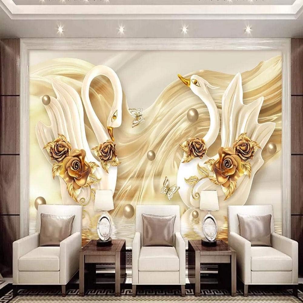 Schmuck Goldene Rose Schwan Schmetterling 3D Tapete Poster Restaurant Schlafzimmer Wohnzimmer Sofa TV Dekorative Wand-400cm×280cm