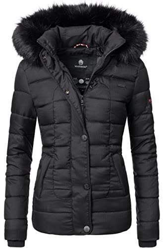 MARIKOO Damen warme Winter Steppjacke mit Kapuze Unique Schwarz Gr. L