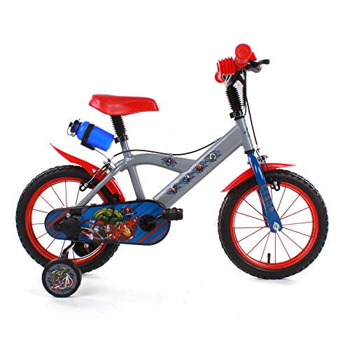 albri Babys (Jungen) 14 Zoll Avengers Fahrrad mit Seitenstabilisatoren, Trinkflasche und individuellem Frontschild Hergestellt in Italien, rot, pollici