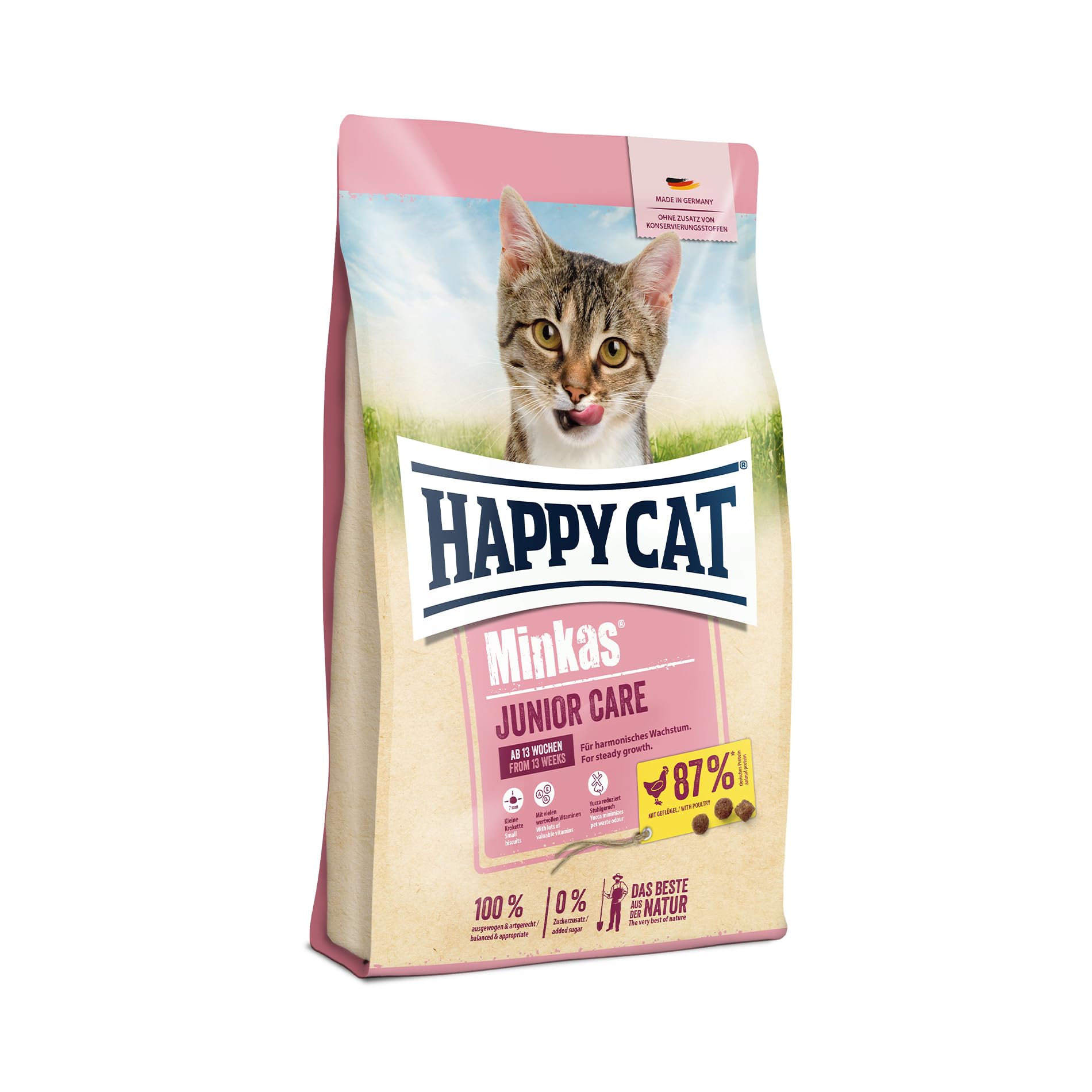 Happy Cat 70373 – Happy Cat Minkas Junior Care Geflügel – Trockenfutter für Jungkatzen 13 Wochen bis 12 Monate – 10 kg Inhalt