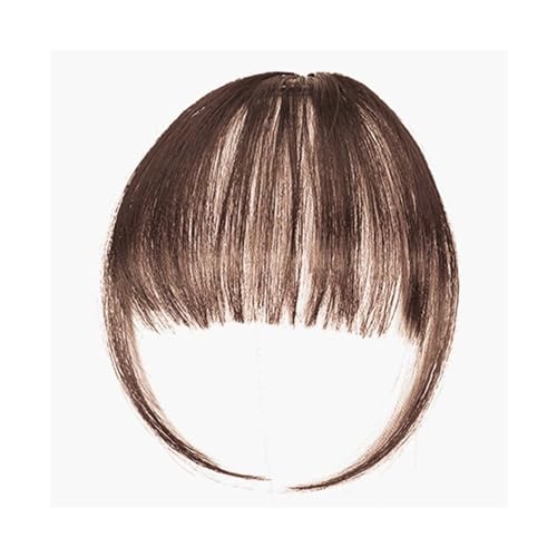 Pony Extension für Damen Clip-in-Pony-Erweiterungen, Schwarz, Dunkelbraun, Clip-on-Fransen-Pony mit schönem Netz, natürlicher, flacher, ordentlicher Pony mit Bügeln for Damen Fringe Bangs(Dark Brown)