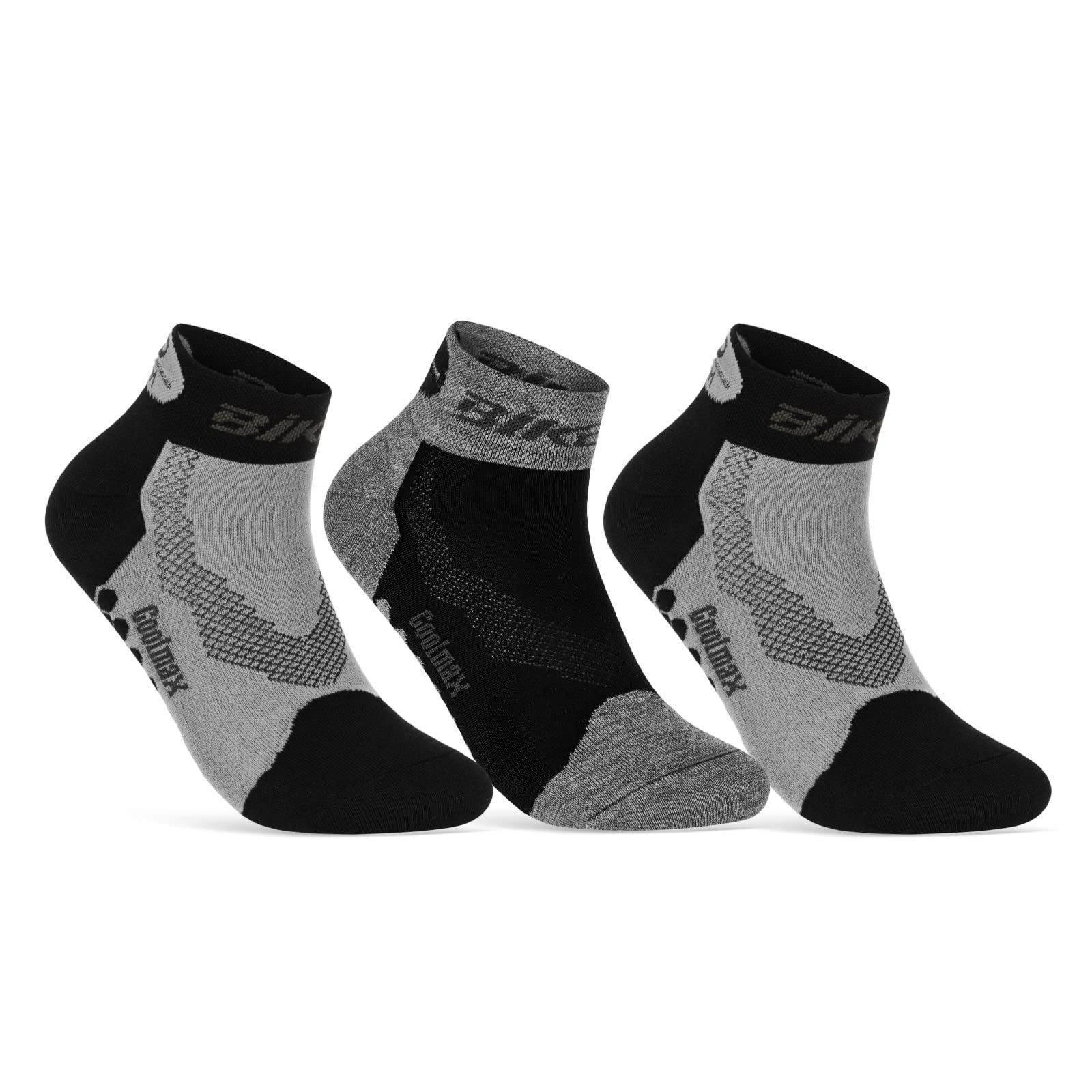 Coolmax Fahrrad-Socken für Herren & Damen (3 Paar) LED Reflektor Radsport Socken 50303P WP (Schwarz Grau Schwarz 35-38)