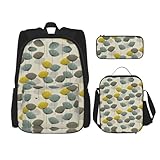 WURTON Trendige Rucksacktaschen Lunchbox und Federmäppchen 3-in-1 verstellbares Rucksack-Set mit Blumendruck, schwarz, Einheitsgröße, Schwarz , Einheitsgröße