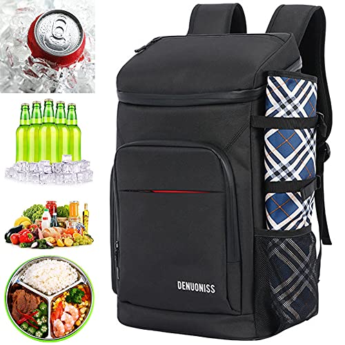 Kühlrucksack Wasserdicht Isolierte Kühler Rucksack, 30L Kühltasche, Mittagessen warm, Halten Sie kalte Getränke eisig, Picknick-Party, Strand Ausflüge, Wandern, Outdoor-Aktivitäten (Schwarz)