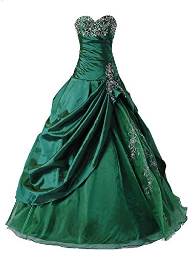 Zorayi Damen Liebsten Stickerei TAFT Lang Formellen Abendkleid Partykleid Abschlussballkleider Smaragd Größe 48