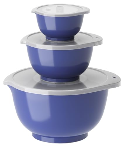 Rosti Margrethe Schüssel Set, Rührschüssel Set, 6-Teilig mit 3 Rührschüsseln und 3 Deckel, Teigschüssel aus Recycelbarem Kunststoff, 0,25 Liter, 0,75 Liter und 3 Liter, Electric Blue (Blau)