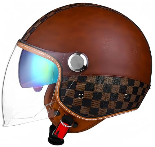 Retro-Open-Face-Halb-Jet-Helm, Roller-Helm Mit Open-Face-Visier, Klassischer Jet-Motorradhelm, Vintage-Motorrad-Schalenhelm Mit DOT/ECE-Zulassung Für Männer Und Frauen E,M 57-60CM