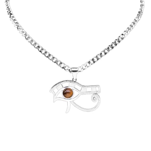 XIPIEIO Herrenmode-Trend-Halskette mit Tigeraugen und Auge des Horus Halskette für Frauen und Männer Vintage-Halskette mit ägyptischem Pharao Modeschmuck Geschenke personalisiertes Geschenk