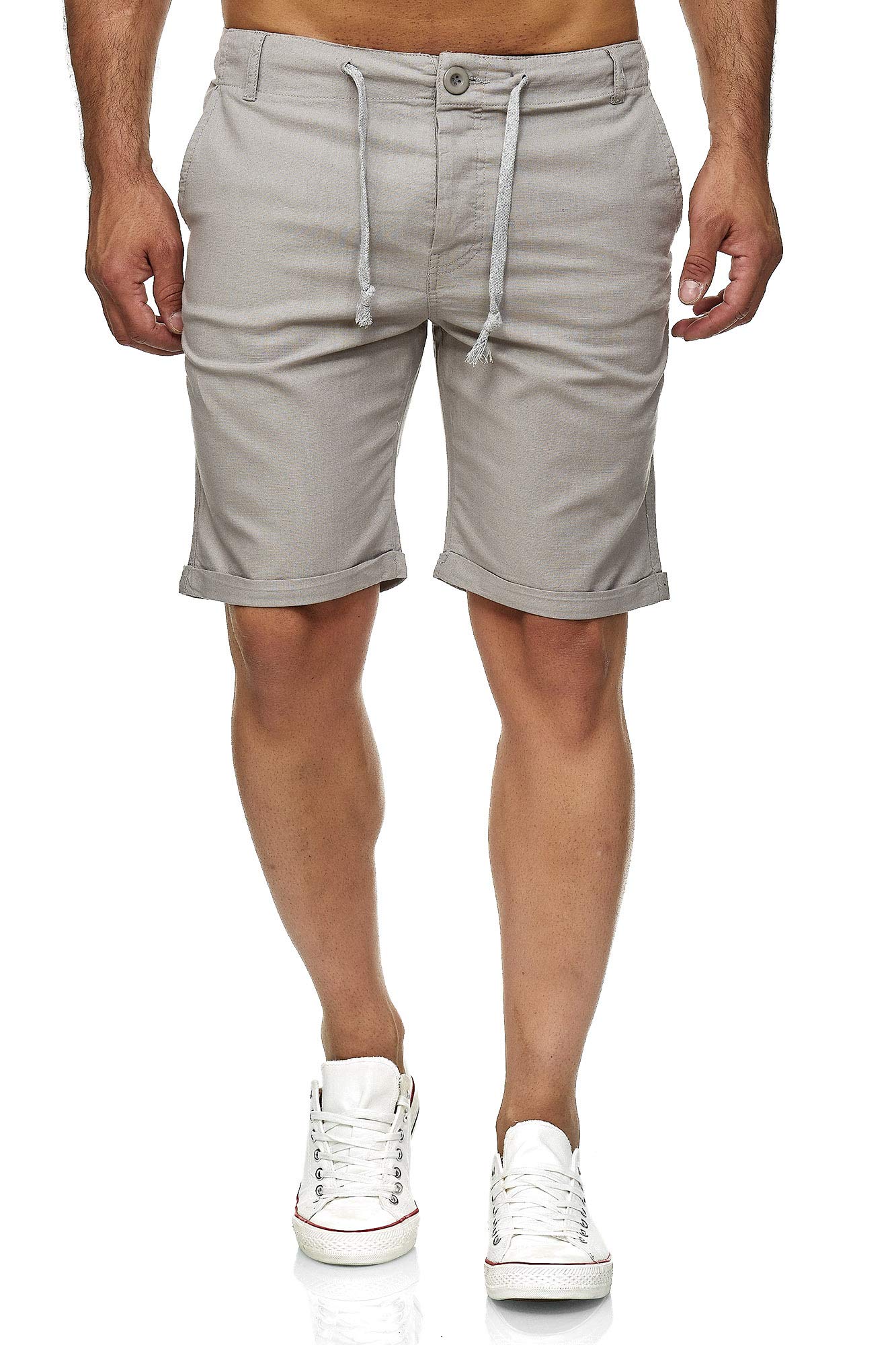 Reslad Leinenhose Kurze Hose Herren Leinen-Shorts lässige Männer Freizeithose Strandhose Stoffhose Sommer-Shorts RS-3002 Hellgrau M