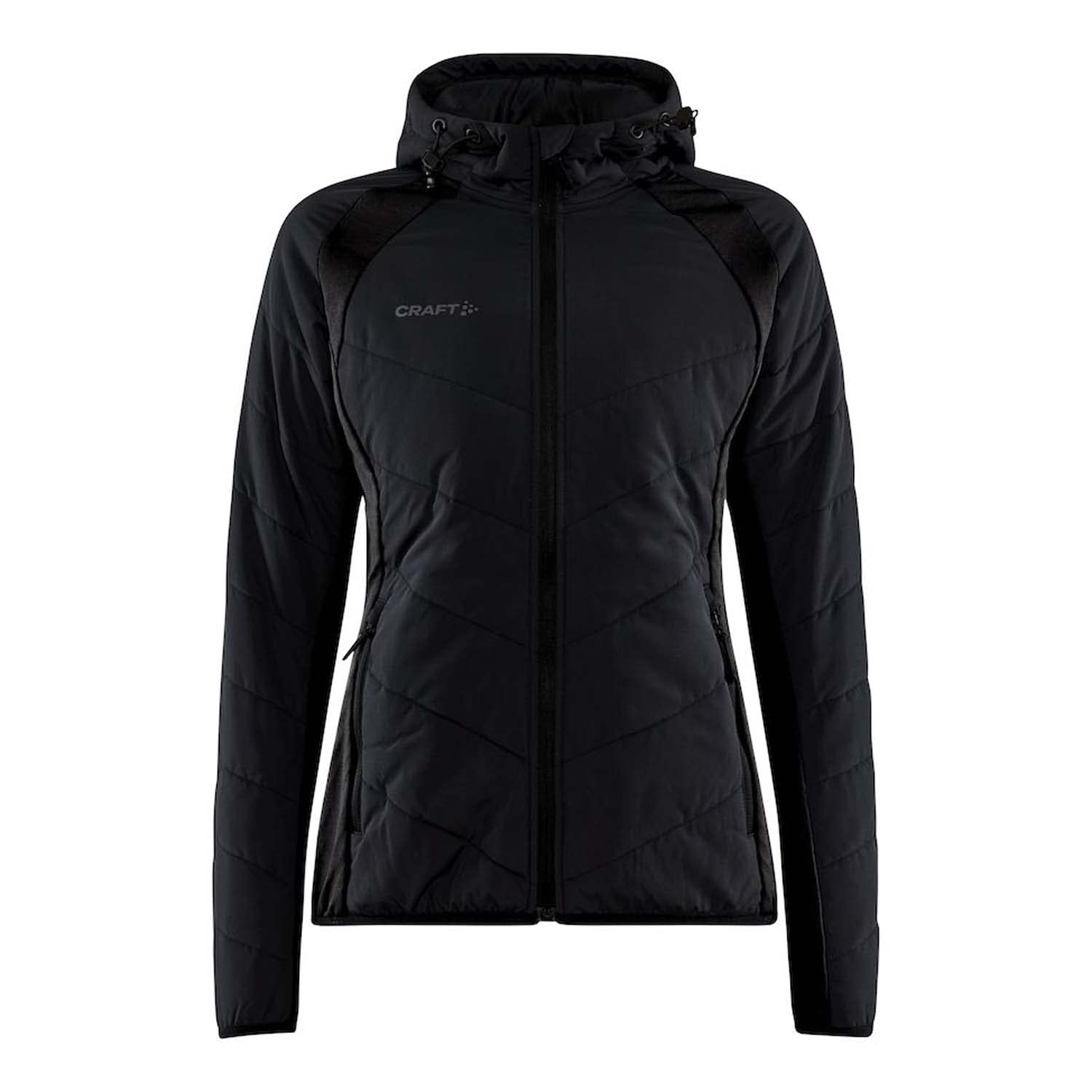 Craft ADV EXPLORE HYBRID JACKET W | Übergangsjacke Damen M | Black | Leichte, wattierte Jacke mit Jersey-Stretcheinsätzen | Verstellbare Kapuze | Mit Taschen | Leichte Windjacke Damen