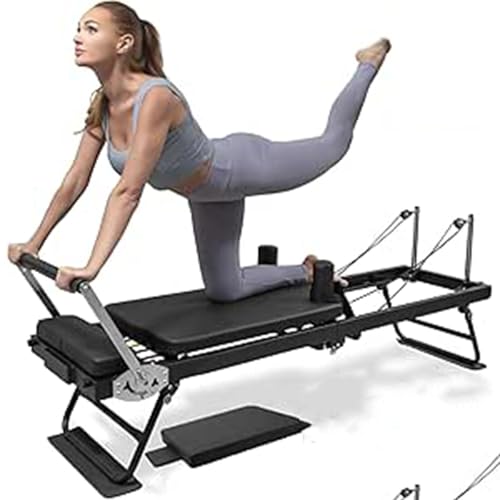 lwjunmm Pilates-Reformer für Haushaltsübungen, Yoga-Ausrüstung, Pilates-Ausrüstung, multifunktionales zusammenklappbares Yoga-Bett, Pilates-Bett, Fitness-Ausrüstung,Black-dual-usetype