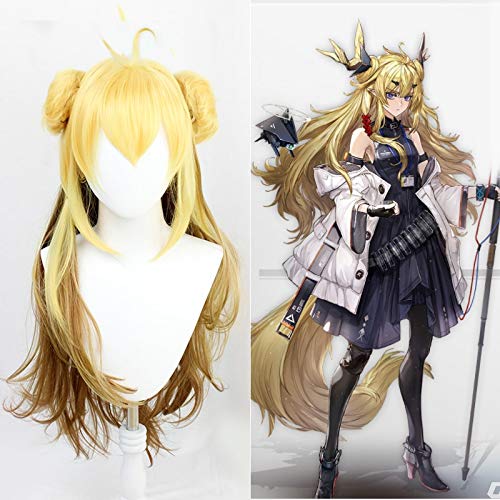 LINLINCD Cosplay wig Arknights Leizi Cosplay Perücke Gelbbraun Farbverlauf Gemischt Lange Hitzebeständige Synthetische Haar Perücke Für Halloween Party Karneval