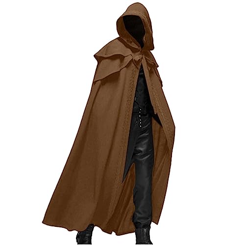 WANGTIANXUE Umhang Mittelalter für Herren, Halloween Umhang mit Kapuze Faschingskostüme Männer Lange Cape Erwachsene Kapuzenumhang für Renaissance Halloween Karneval Cosplay Kostüm