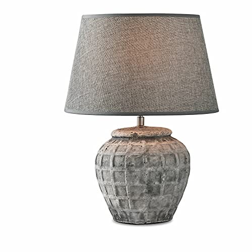 LOBERON® Tischlampe Mehdi, Keramik, Eisen, Leinen, Kunststoff, H/Ø ca. 42/32 cm, grau