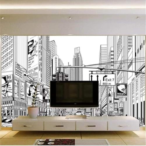 Schwarz-Weiße Stadtarchitektur 3D Tapete Poster Restaurant Schlafzimmer Wohnzimmer Sofa TV Dekorative Wand-250cm×170cm