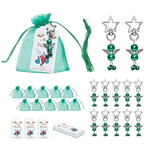 Bydezcon Frohe Weihnachten Party-Set Engel Stern Glocken Anhänger für Schlüsselanhänger Organza Süßigkeiten Geschenktüten Karte für Urlaub Dekoration Ornament Organza Süßigkeiten Geschenktüten Karte