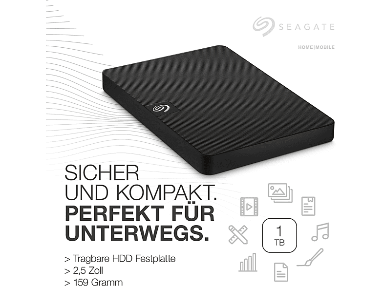 SEAGATE Expansion portable Festplatte, 1 TB HDD, 2,5 Zoll, extern, Schwarz (10)