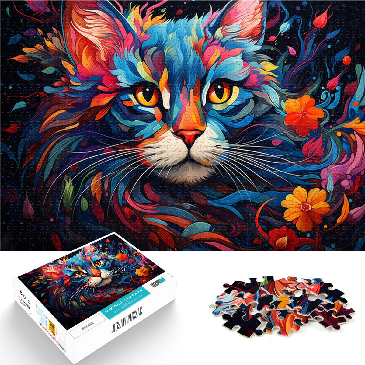 Puzzle für Fantasie, Bunte Katze, 1000 Puzzles für Erwachsene, 1000 Teile, Holzpuzzle als Geschenk für die ganze Familie, 1000 Teile (50 x 75 cm)