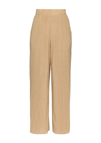 QS Damen 2147727 Hose mit Plisseefalten, beige 8312, 34