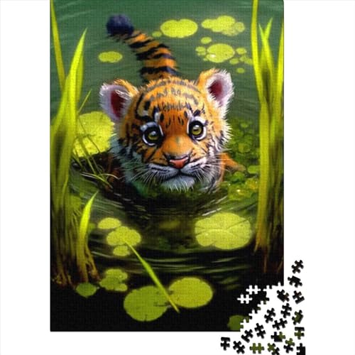 1000-teiliges Puzzle, süßes Tiger-Puzzle, für Erwachsene und Jugendliche, Holzbrett-Puzzle, Puzzle für Sommerliebhaber, Größe: 75 x 50 cm