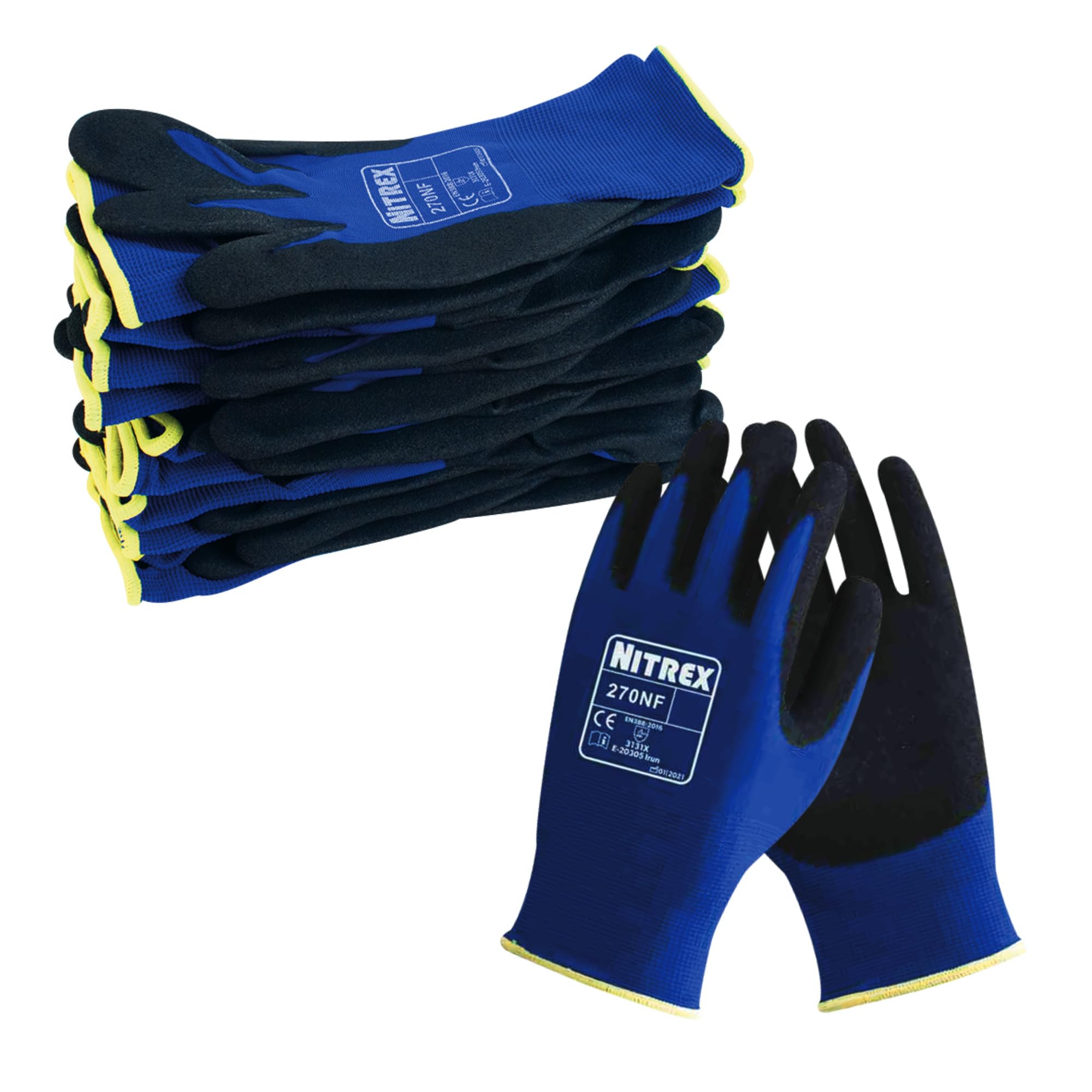 NITREX Unigloves 270NF Wiederverwendbare Handschuhe für allgemeine Handhabung, mit sandiger Handflächenbeschichtung und Nylonfutter, Blau/Schwarz, Größe 8