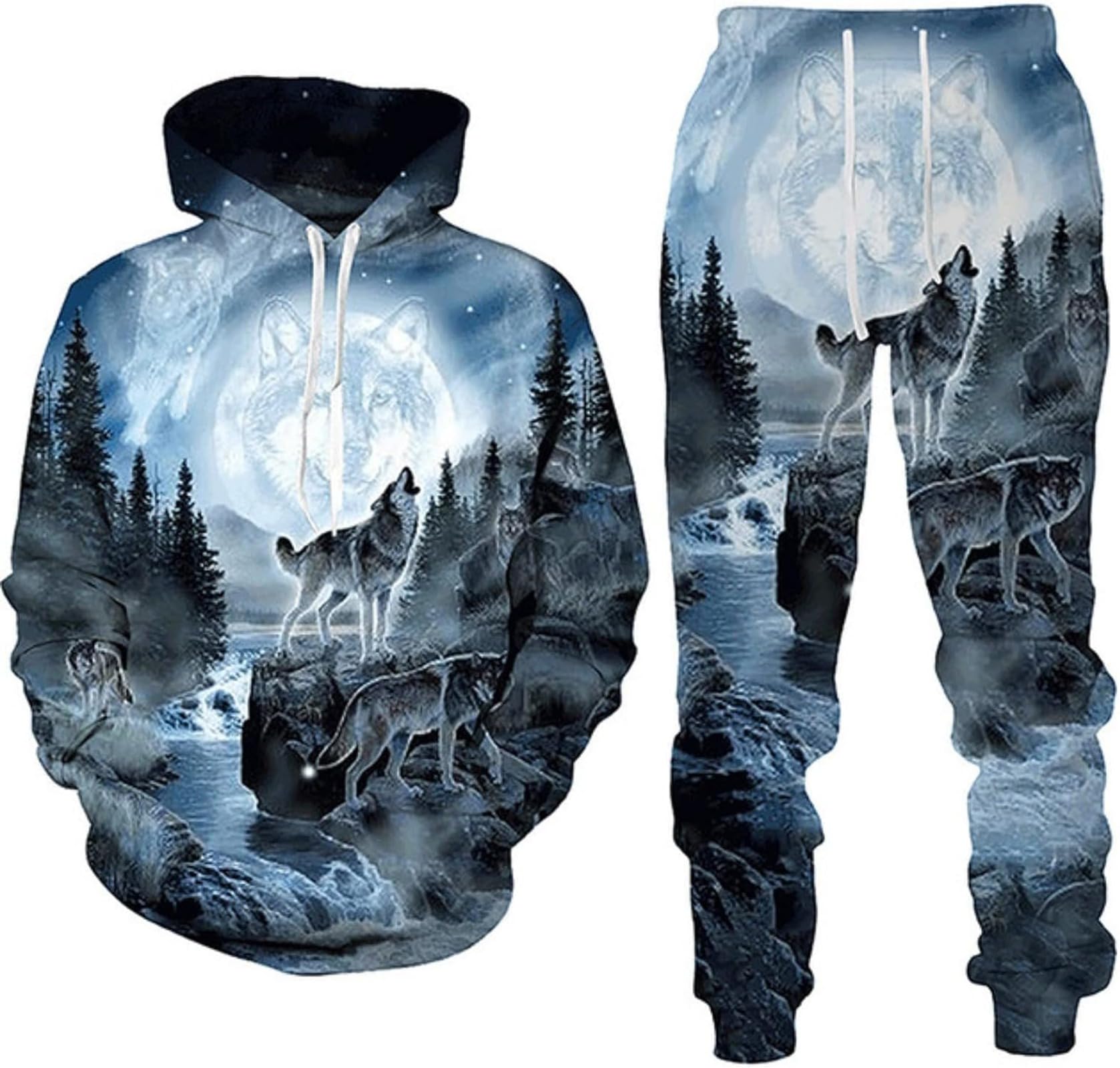 RIAAJ 3D Druckstile Wolf Herren Trainingsanzug,Hoodies+Lange Hose, Jogginganzug, 2-teiliges Set für Herren (XL,A5)