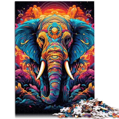 Puzzle Bunte Psychedelie afrikanischer Elefanten, 1000-teiliges Puzzle für Erwachsene, Holzpuzzle, Weihnachtswunschliste mit Weihnachtsmann, 1000 Teile (50 x 75 cm)