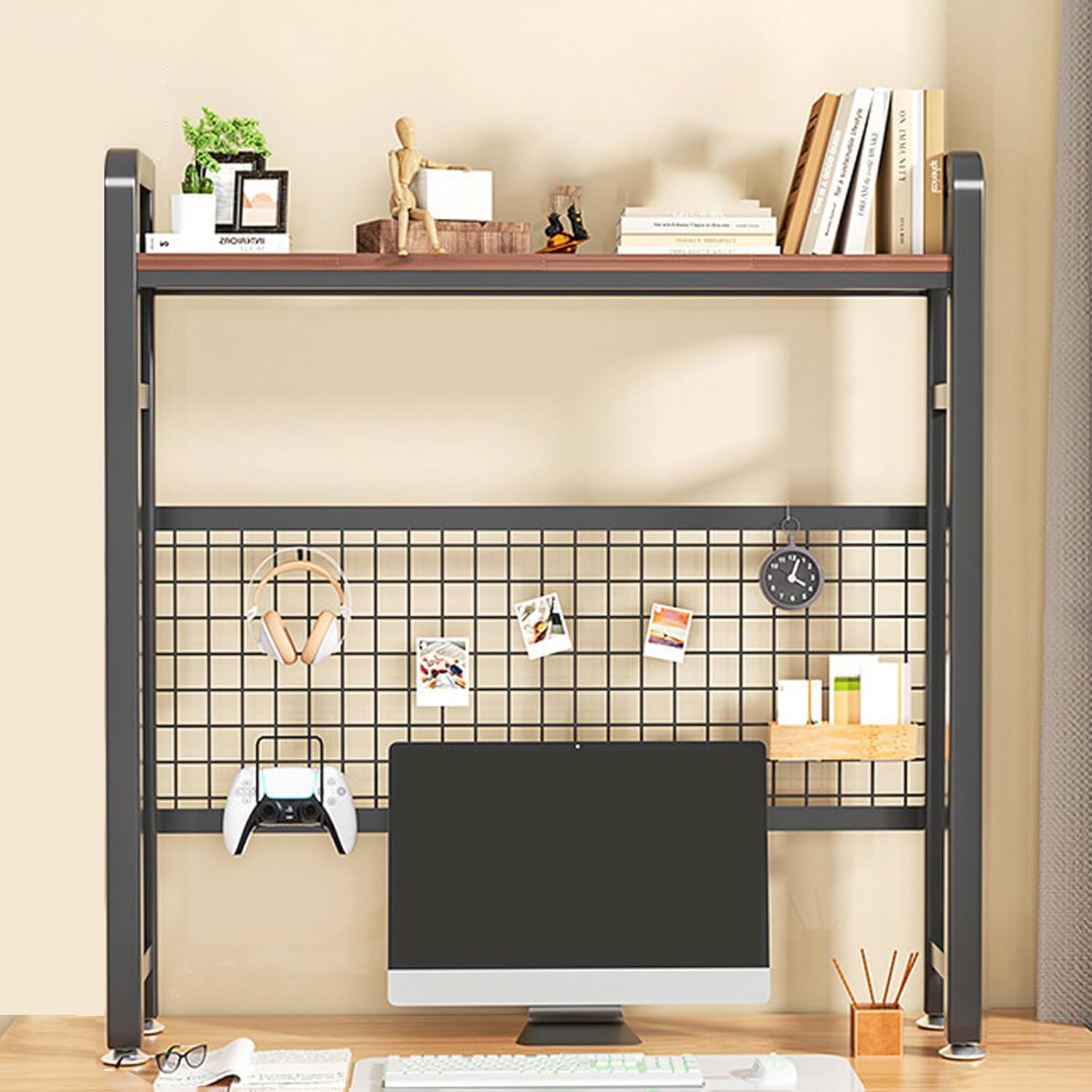 2-stufiger, 3-stufiger Desktop-Bücherregal-Organizer, Computer-Desktop-Bücherregal, Mehrzweck-Schreibtischregal im Schlafsaal, Holz-Schreibtischregal-Organizer Oben auf dem Schreibtisch, Sch