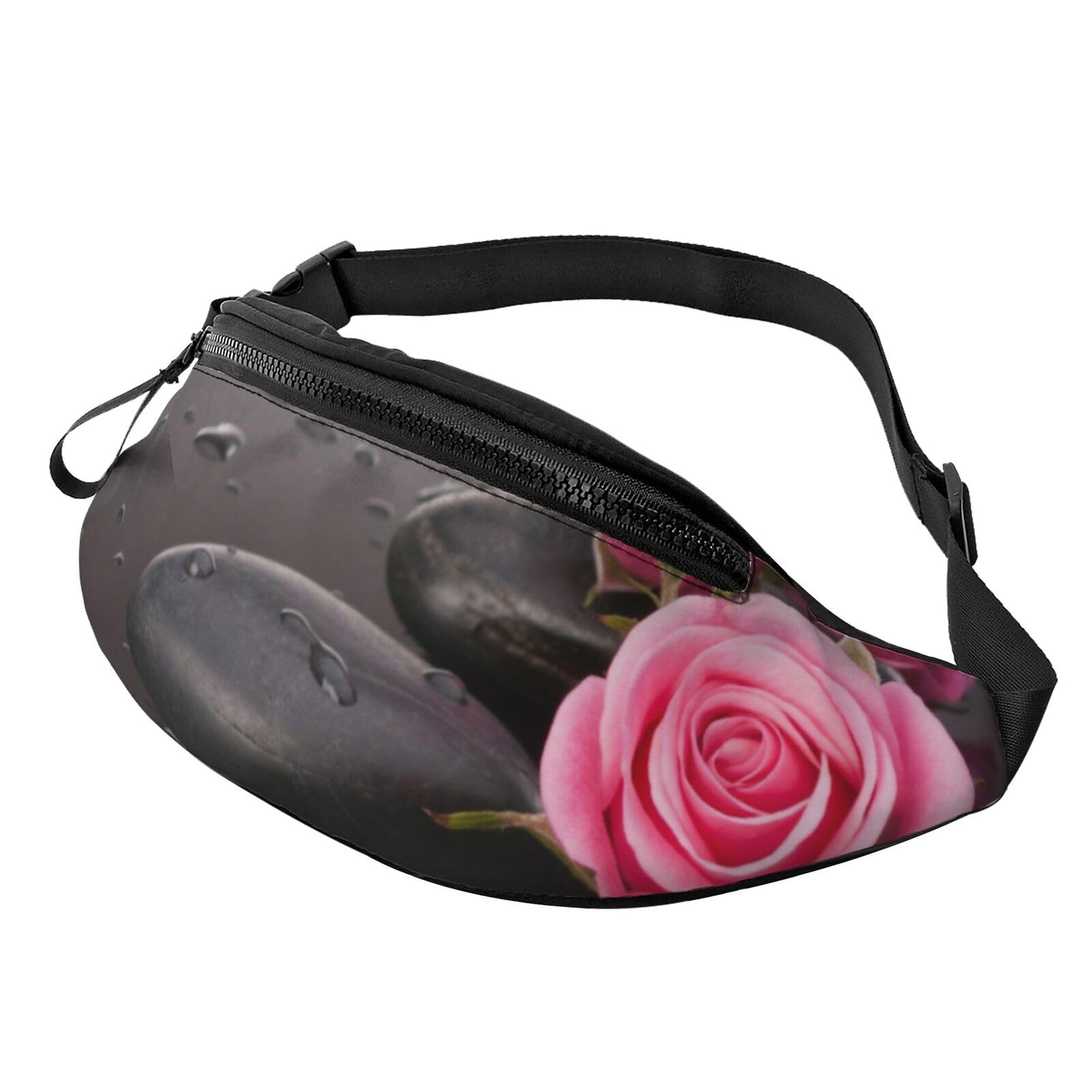 HSJFS Modische Hüfttasche mit Totenkopf-Rosen-Aufdruck, verstellbarer Gürtel, lässige Brusttasche, Spa-Stein und Rosenblumen, Einheitsgröße