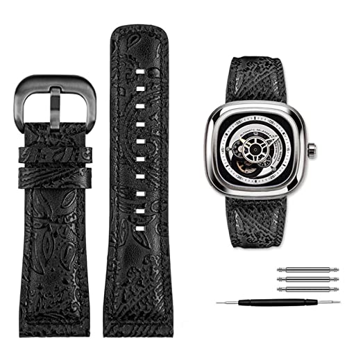 NEYENS Echtlederarmband für Sieben Freitag Q2/03/M2/M021/T2, Vintage-Stil, Diesel-Uhr, Herren, Rindslederband, 28 m, Armband-Zubehör, 28mm, Achat