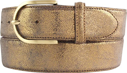 BELTINGER Damen-Gürtel mit Metall-Optik Echt Leder 4 cm | Leder-Gürtel Metallic-Look 40mm glänzend | Metall-Ledergürtel mit goldener Gürtelschnalle | Bronze 80cm