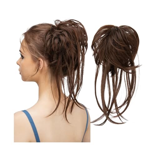 Haarteil Tägliches synthetisches elastisches lockiges unordentliches Brötchen Haarteile Scrunchie Schwarz Blond Braun Natürliches Kunsthaar Chignon Band Hochsteckfrisur Donut Haarverlängerung(8B)