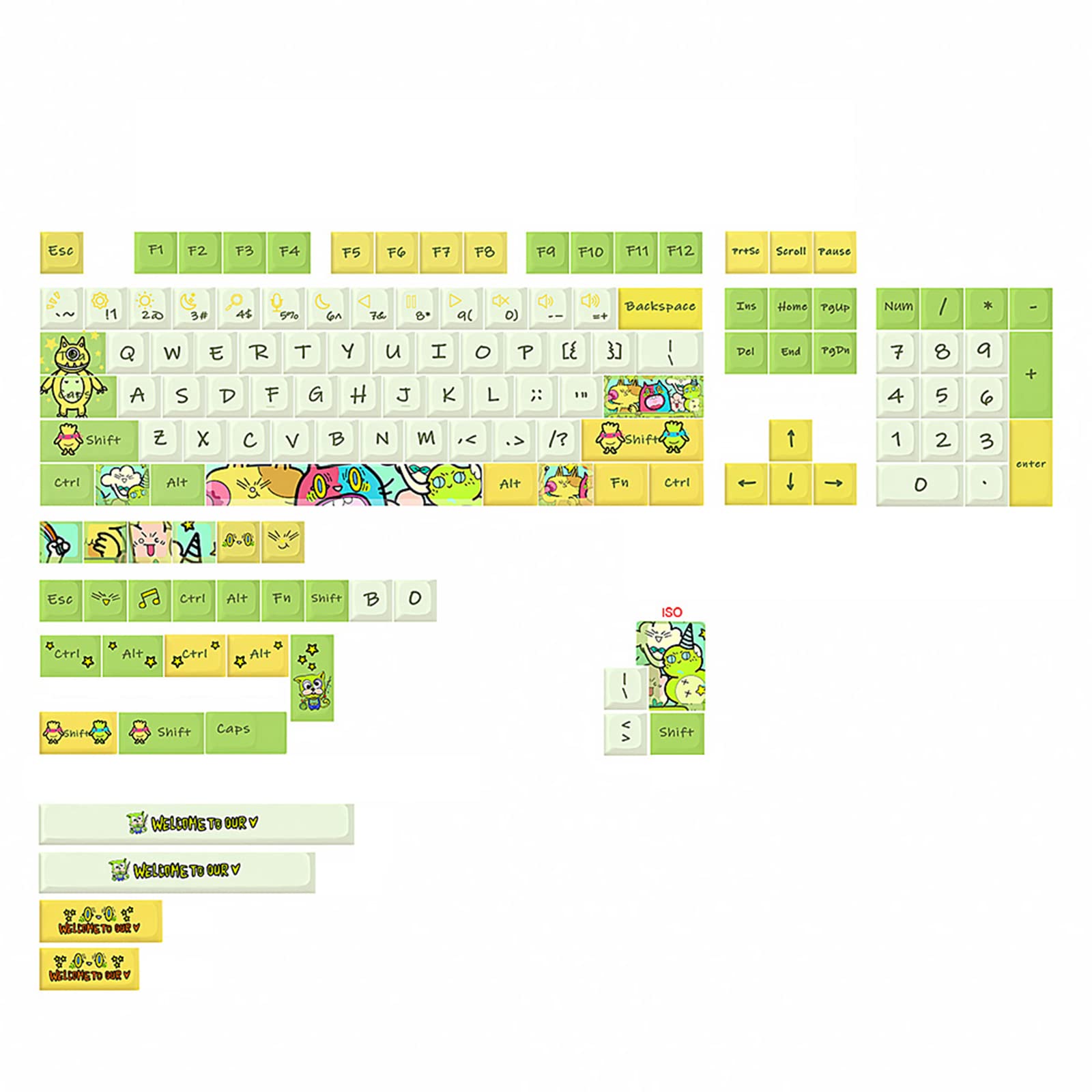 Mechanische Tastatur-Tastenkappen, 135 Tasten, Farbstoff-Sub-Tastenkappen, Smart Key für MX 64, 68, 96, 126