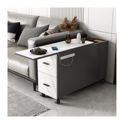 FUHAI-666 Rock Slab Sideboard Luxus Sideboard mit Rollen Bewegliches wiederaufladbares Sideboard Tee Telefon Ordner Ecktisch(70x50x59cm,Right)