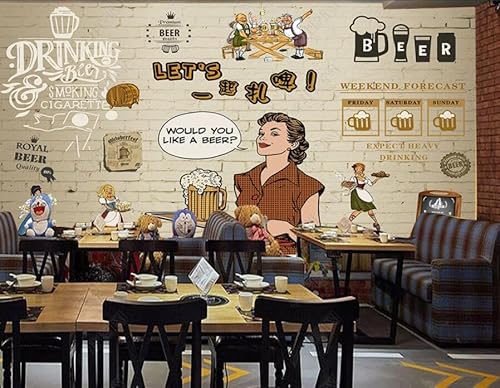 tyujlkjddlf Tapete Wandbild 3D Benutzerdefinierte Cartoon-Bier-Pub-Bar-Ktv-Hintergrundwand-450Cmx300Cm