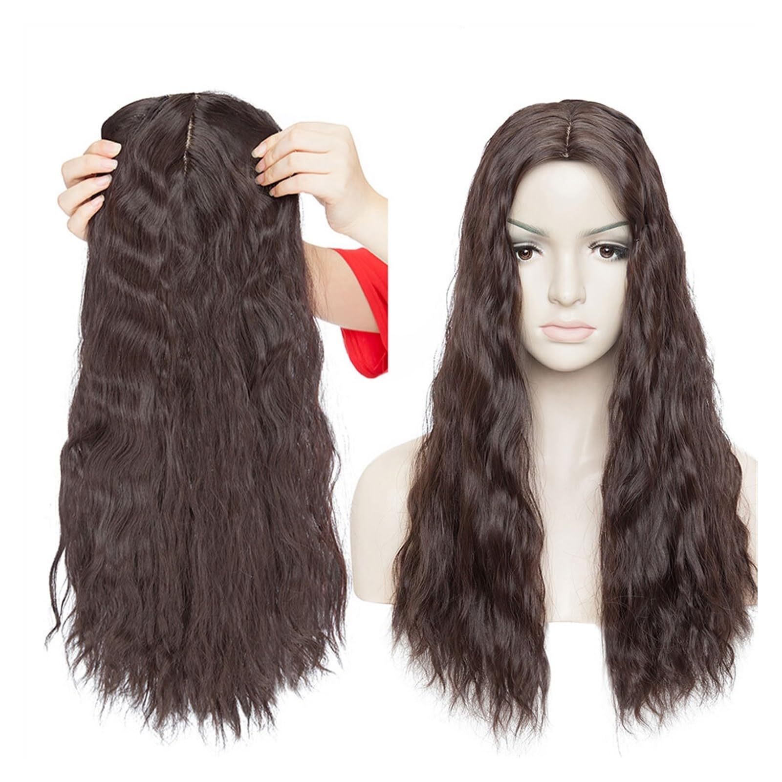 Clip-in-Haarverlängerungen 20-Zoll-Haarverlängerungen, synthetisches Wasserwellen-Clip-in-Haarteil, Clip-in-einteiliges Haar, schwarz-braunes Haarteil for Frauen Clip-in-Haarverlängerungen aus Echthaa