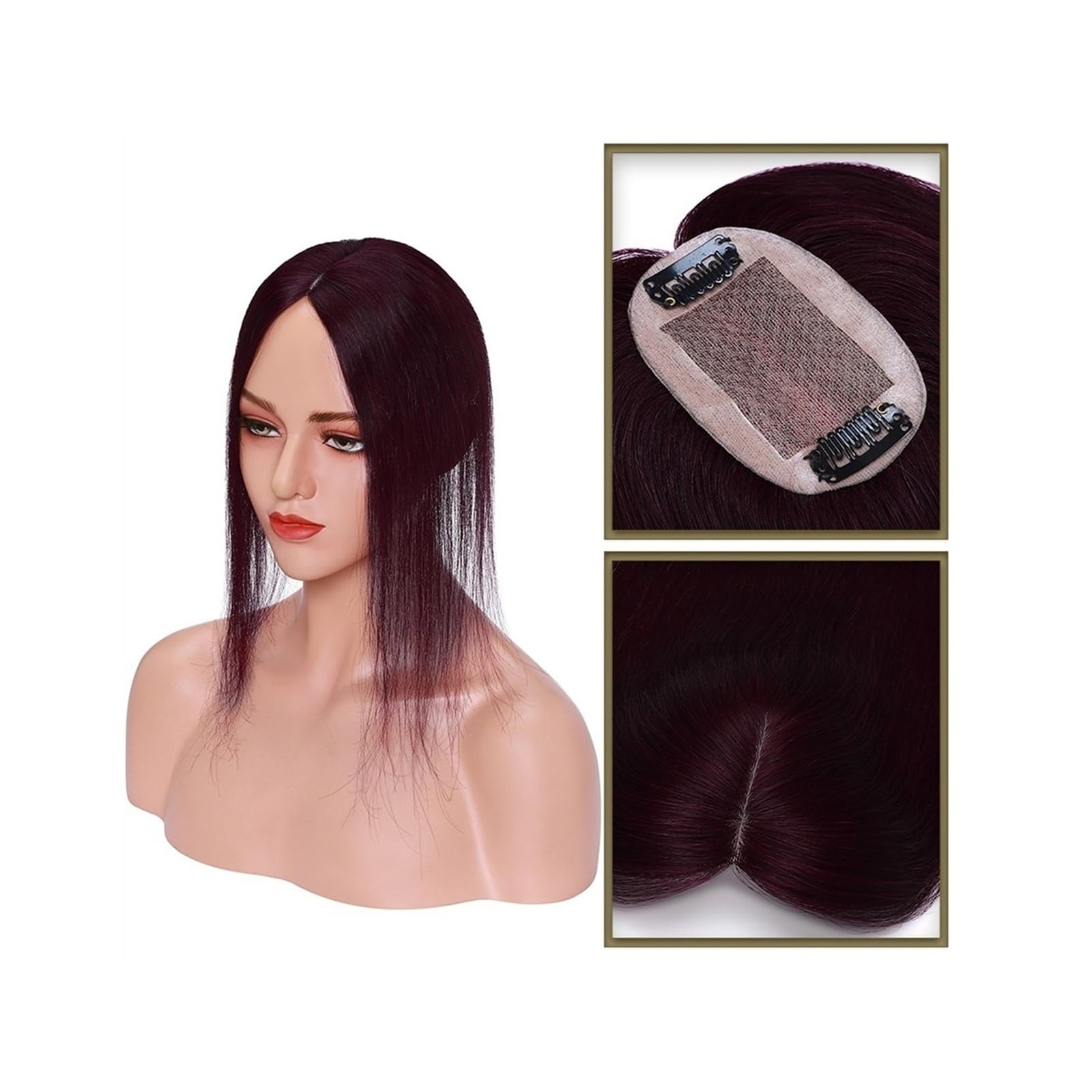 Haartopper für Frauen Haar-Topper aus echtem Menschenhaar, 6 x 9 cm, Mittelteil, Seidenbasis, Damen-Topper, Clip-in-Haarverlängerung, glattes Haarteil for Haarausfall, dünner werdendes Haar Haarteil T