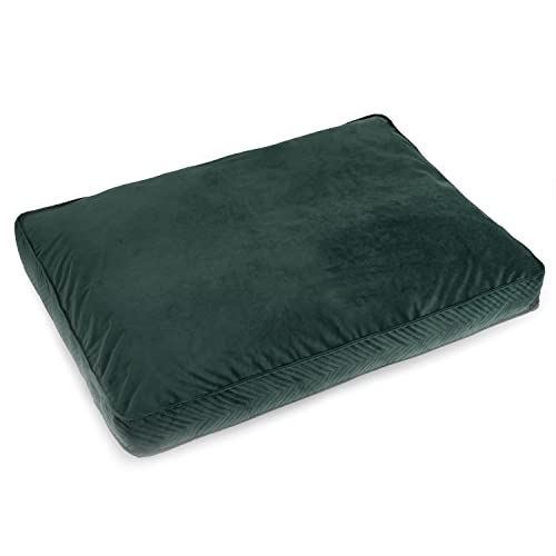 Exclusiv Hundebett | Hundekissen mit Memory Schaum | Hundematte für mitllere und Grosse Hunde | Waschbar Hundeliege | Wildlederimitat | Große L: 60 x 80 cm | Farbe: Grün (Velvet)