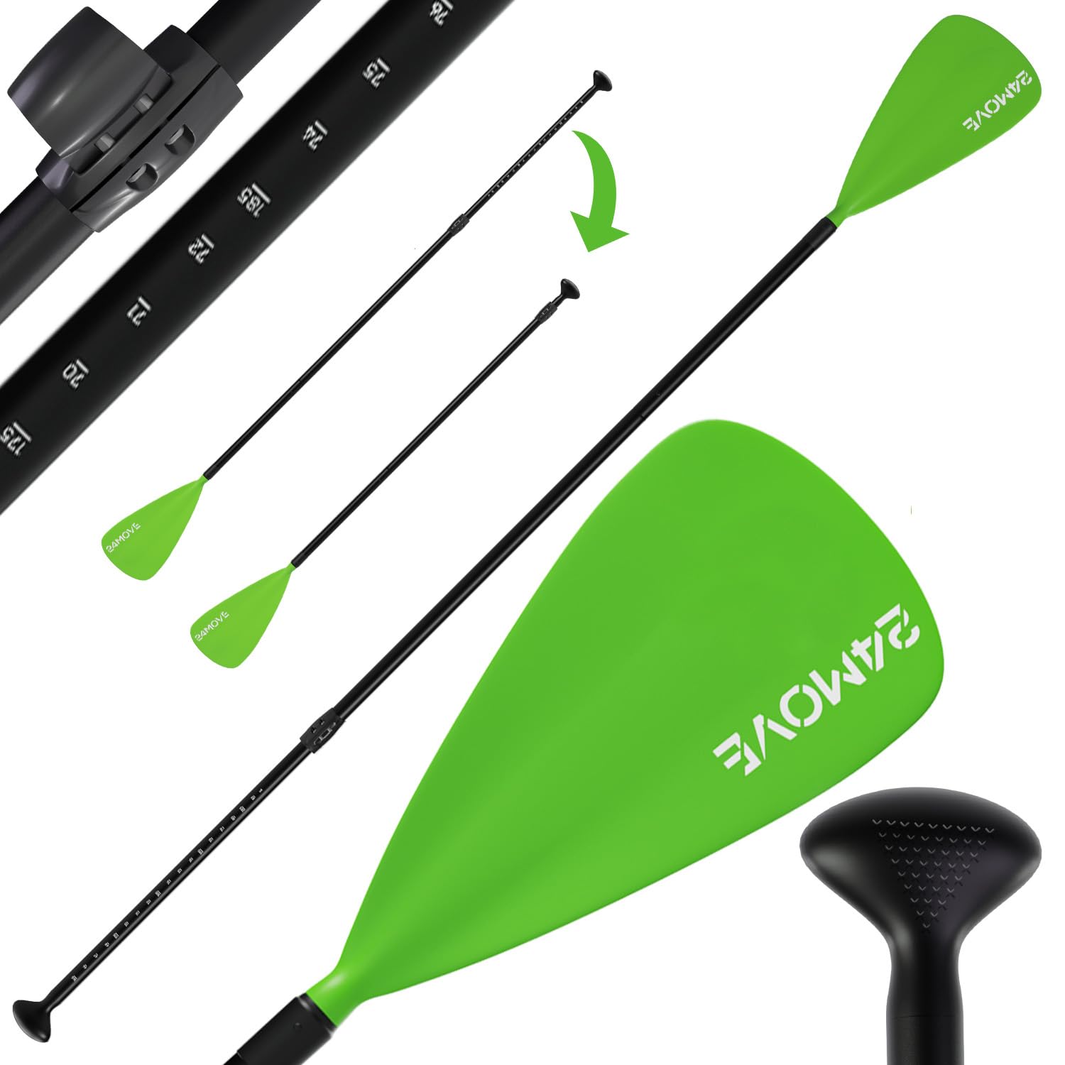 24MOVE® Paddel Einzelpaddel Teleskoppaddel Stechpaddel für SUP Stand Up Board, Paddling, Leicht aus Aluminium 210cm, verstellbar grün