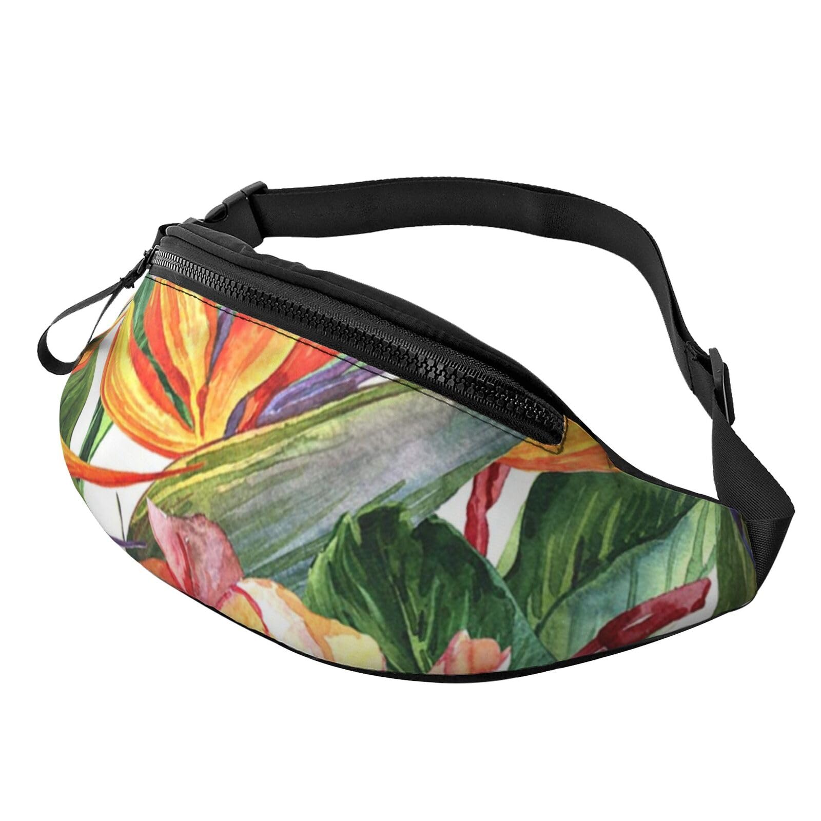 HSJFS Runner Bull Skull Printed Sports Crossbody Waist Bag Casual Chest Bag, Bunte Blumen und Vögel, Einheitsgröße