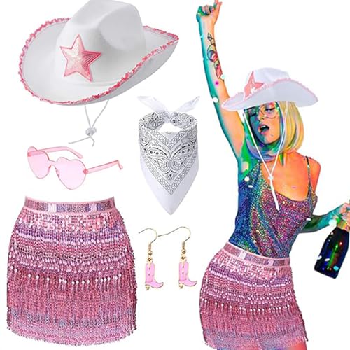 Kostüm Outfit 80er Jahre Accessoires Western Cowgirl Ohrring Sonnenbrille Halloween Party