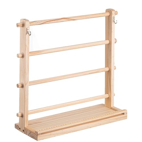 Bandhalter-Organizer-Rack – Stehender Band-Display-Halter | Bandspender aus Holz | 4-stufiges Holzband-Präsentationsregal, Bandständer-Organizer für den Bastelraum, die Konditorei, den Blumenladen