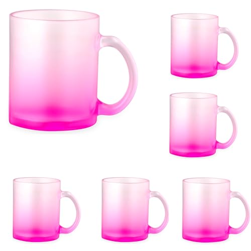 noTrash2003 Set Kaffeetassen Kaffeepott Haferl Teeglas Henkel bruchsicheres Borosilikatglas satiniert mattiert - fröhliche Farbverläufen je 350 mL buntes 5er Set oder farbreinem 6er Set (6 x Pink)