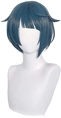 LINLINCD-Anime Coser Wig Genshin Impact Cosplay Perücken gestreift grün 85 cm lang rechts langlebig SYNTHETIC HEILS HAPS HALLOWERN Karneval Party+Perücke (Motiv: Xingqiu)